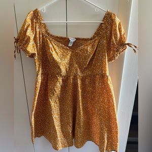 Golden yellow floral, baby doll dress